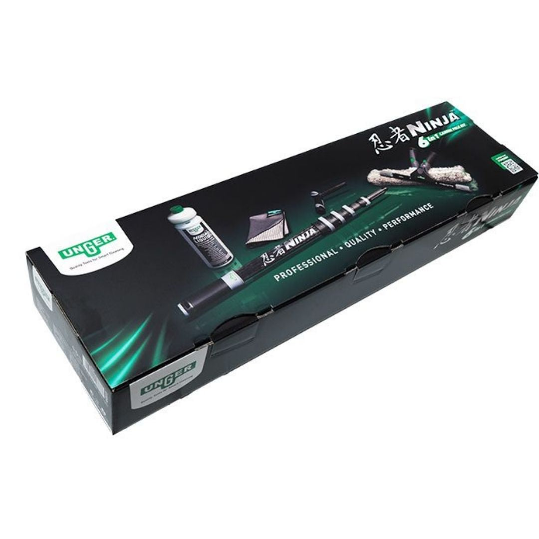 UNGER NINJA 6in1 Fensterputz Set, mit Carbon-Stangen – 1 Set