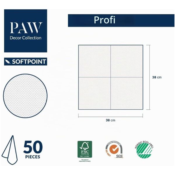 Servietten 38 x 38 cm, 50 Stück Softpoint, Weiß, 1/4 Faltung